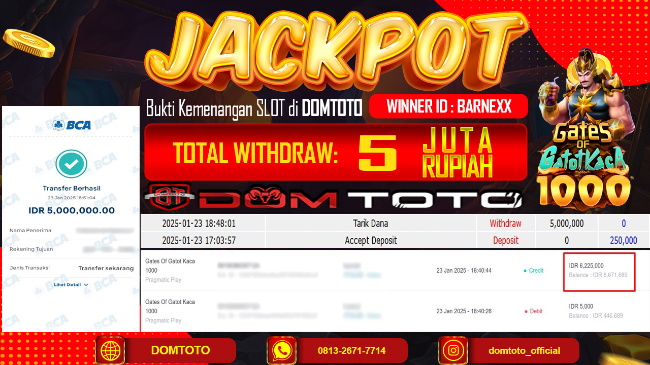 JACKPOT SLOT GATE OF GATOT KACA 1000  23 JANUARI 2025